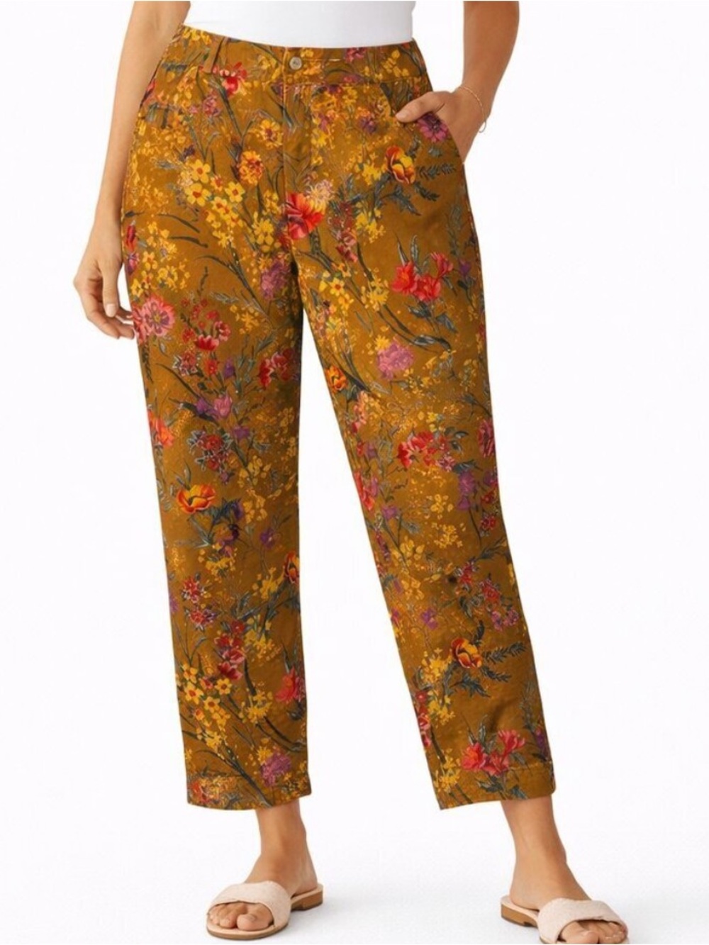 Susan Graver Fall Floral Pull-On Ankle Pants Sz 12